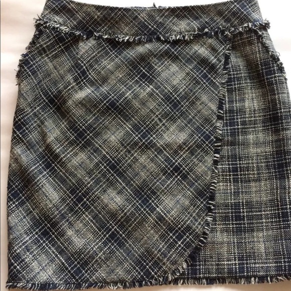 Esprit Faux Wrap Skirt Navy Brown Distress Tweed  Like Wool Blend Mini Skirt - Picture 4 of 9